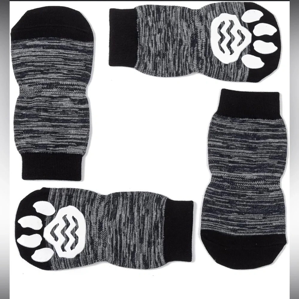 Pet Heroic Black-Grey Knitted Anti-Slip Dog Socks Protector 4 Indoor Wear,